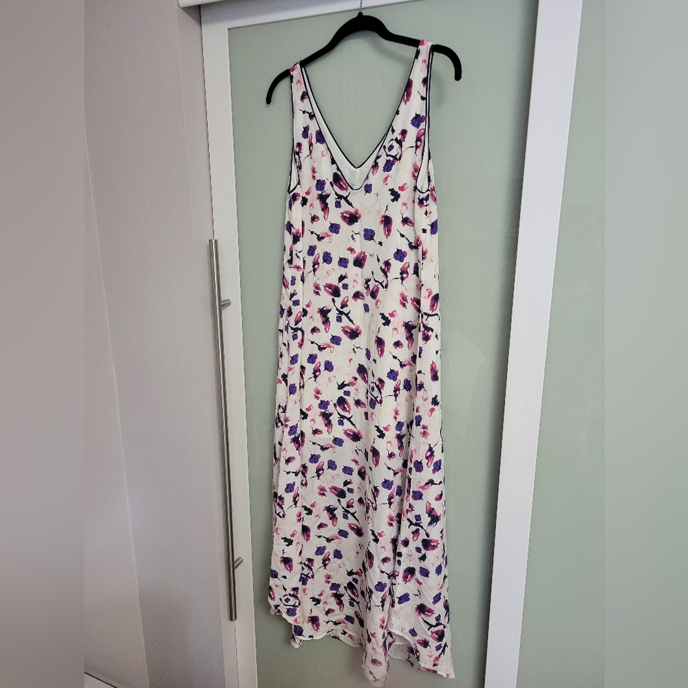 Amour Vert Pink Floral Print Silk Shift Maxi Dress Size Small